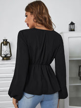 Lace Trim Lantern Sleeve Peplum Blouse